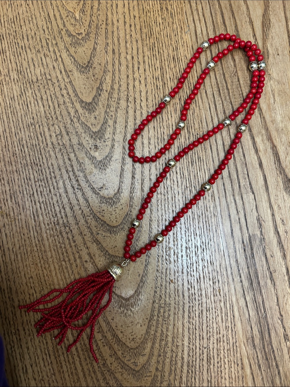 Red Beaded Tassel Necklace - Women Jewelry